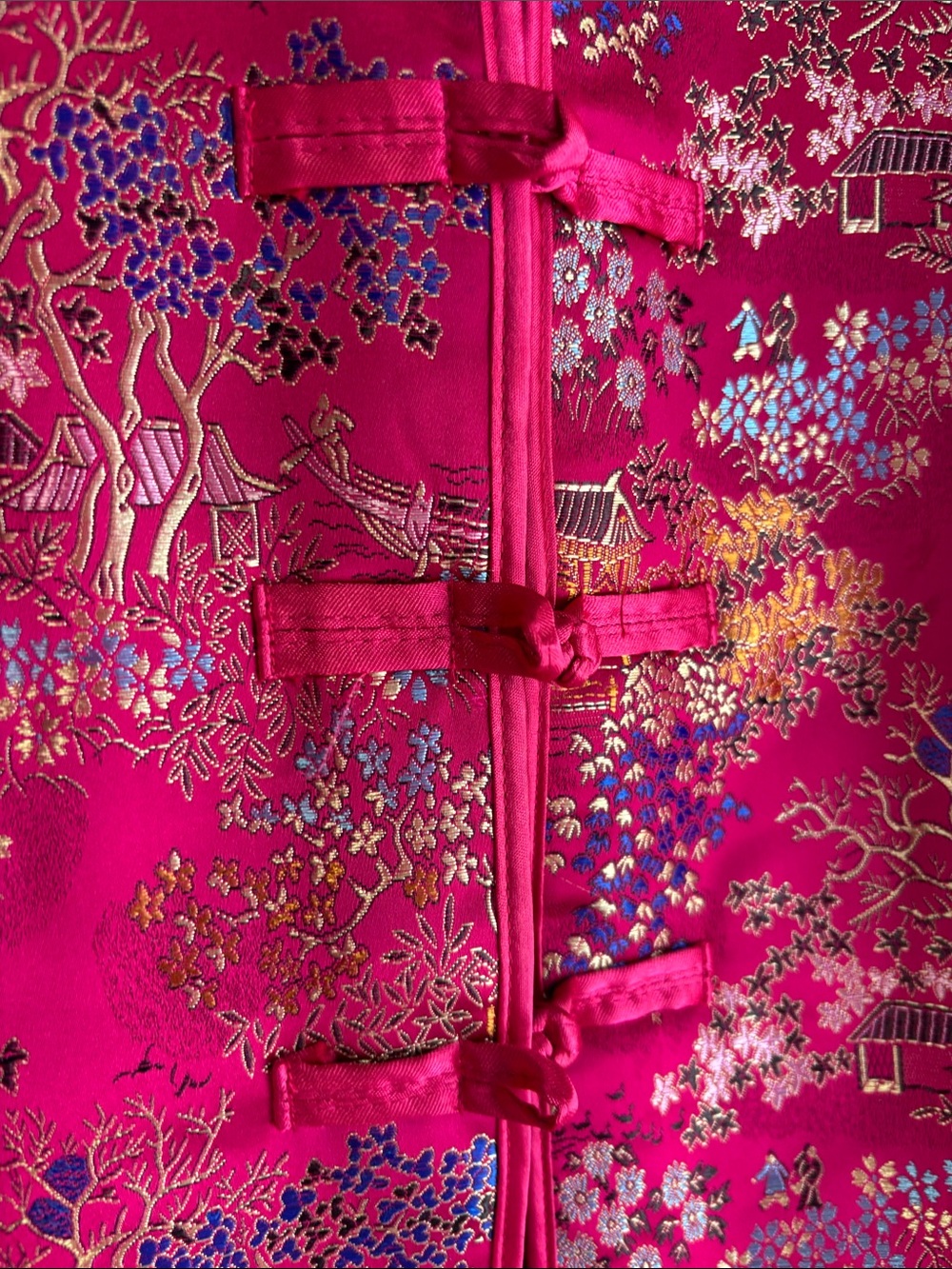 Y2K Vintage Mandarin Collar Brocade Jacket - Fuchsia - Picture 7 of 10